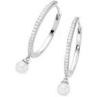 GIORGIO MARTELLO MILANO Klappcreolen mit weißen Muschelkern-Perlen und Zirkonia,