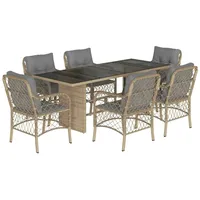 VidaXL 7-tlg. Garten-Essgruppe mit Kissen Beigemischung Poly Rattan