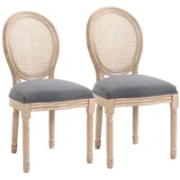 Homcom Esszimmerstühle 2er Set Küchenstuhl mit Rattan-Rückenlehne, Leinenoptik, Gepolsterter