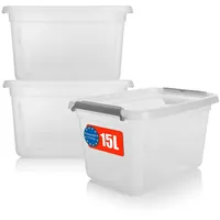 BigDean 3 Stück 15 L Aufbewahrungsbox mit Deckel transparent