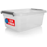 BigDean 4 Stück 12,5 L Aufbewahrungsbox mit Deckel transparent