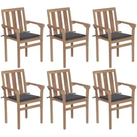 VidaXL Stapelbare Gartenstühle mit Kissen 6 Stk. Massivholz Teak