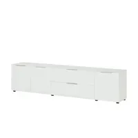 Die Möbelfundgrube Santorin TV-Lowboard 226x55x40 cm Weiß Chrom/Glas/Kunststoff/Metall/Spanplatte/Holzwerkstoff