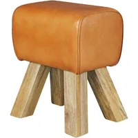 KADIMA DESIGN Sitzhocker, Braun, Leder, Echtholz,Mangoholz, Rechteckig, Stativgestell, 40x47x30