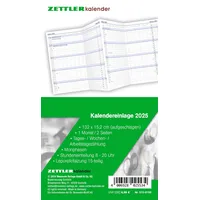 Zettler - Kalender-Ersatzeinlage 2025, 8,8x15,2cm, Ersatzeinlage für Taschenplaner Typ