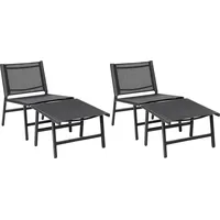 Beliani Gartenstuhl 2er Set Schwarz mit Hocker Bespannung Rückenlehne