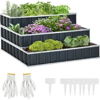 Outsunny Hochbeet aus Stahl 3-stufige Gartenbeet mit T-Form-Pflanzenschilder Handschuhe