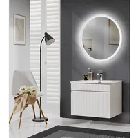 Lomadox Badmöbel Waschplatz Set LED Spiegel weiß matt, Keramik