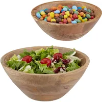 Relaxdays Salatschüssel, 2er Set, Mangoholz, Ø 23 und 29