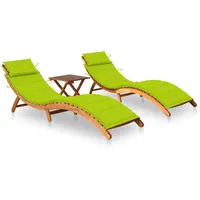VidaXL Sonnenliegen 2 Stk. mit Tisch und Auflagen Massivholz
