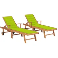 VidaXL Sonnenliegen 2 Stk. mit Auflagen HellGrün Massivholz Teak
