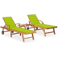 VidaXL Sonnenliegen 2 Stk. mit Tisch und Auflagen Massivholz