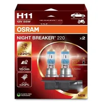 Osram NIGHT BREAKER 220, H11, +220% mehr Helligkeit, Halogen-Scheinwerferlampe,
