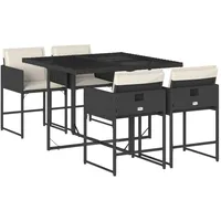 VidaXL 5-tlg. Garten-Essgruppe mit Kissen Schwarz Poly Rattan