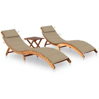 VidaXL Sonnenliegen 2 Stk. mit Tisch und Auflagen Massivholz