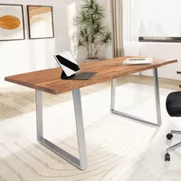 FineBuy FineBuy, Akazie Massivholz Metall Bürotisch Computertisch Baumkante