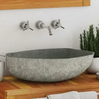 Deluke Ailgely Waschbecken oval 45-53 cm, Flussstein Aufsatzwaschbecken Waschschale