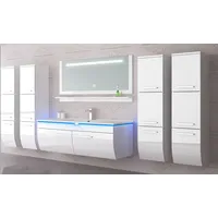 Homeline Badmöbel Set Weiss 240 cm Hochglanz Waschbecken Spiegel
