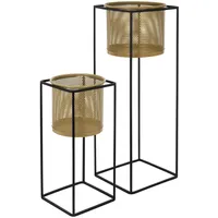 ML-Design Blumenständer 2er Set Schwarz-Gold, aus Stahl,