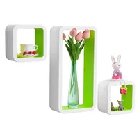 Woltu Wandregal Cube Regal 3er Set Würfelregal Hängeregal, weiß-grün,