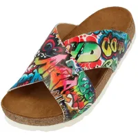 HAFLINGER Bio Mio Leder Pantolette Sandale Unisex Graffiti (Multidrawing