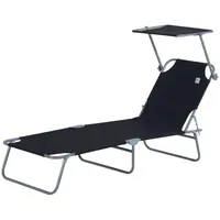 Outsunny Sonnenliege, schwarz Metall, Textil, 58x27x187 cm, Gartenmöbel, Gartenliegen