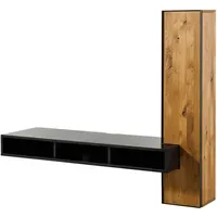 Massivmoebel24 Wohnwand schwebend Wildeiche 161x49x140 natur geölt / schwarz