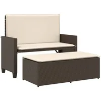 VidaXL Gartenbank mit Kissen und Hocker Braun Poly Rattan