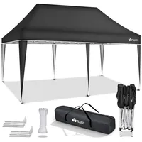 Tillvex Pavillon 3x6m Anthrazit wasserdicht Pop-Up Faltpavillon höhenverstellbar Gartenzelt