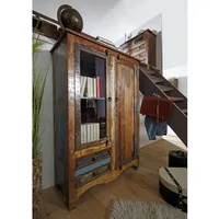 MASSIVMOEBEL24.DE Nature of Spirit Vitrine 95x42x140 Indisches Altholz, Farbe:Mehrfarbig