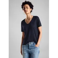 STREET ONE Damen A321616 T-Shirt In Leinenoptik, Deep Blue,