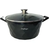 Cheffinger Kochtopf Alu Guss Glasdeckel Ø32cm Induktion Marmorbeschichtung Suppentopf