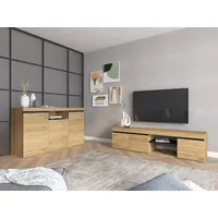 SKRAUT HOME - Set Naturale Wohnzimmer Esszimmer, Beistellmöbel, Buffet-TV-Schrank