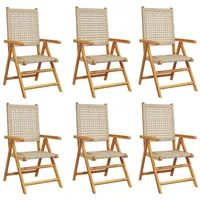 VidaXL Gartenstuhl Verstellbar 6 Stk. Beige Poly Rattan Massivholz