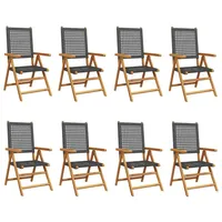 VidaXL Gartenstuhl Verstellbar 8 Stk. Schwarz Poly Rattan Massivholz