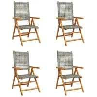 VidaXL Gartenstuhl Verstellbar 4 Stk. Grau Poly Rattan Massivholz