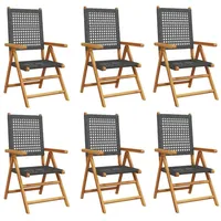 VidaXL Gartenstuhl Verstellbar 6 Stk. Schwarz Poly Rattan Massivholz