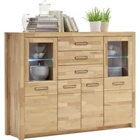 MID.YOU Highboard Buche, Metall, Kernbuche, massiv, 5 Fächer, 3
