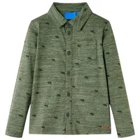 VidaXL Langarmhemd Kinderhemd Khaki Melange 116 grün 116 (5-6