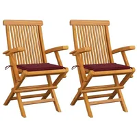 VidaXL Gartenstühle mit Weinroten Kissen 2 Stk. Massivholz Teak