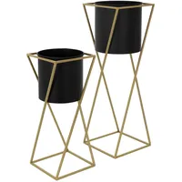 ML-Design Blumenständer 2er Set Schwarz-Gold, 21x21x51/24x24x70,5 cm, Wohnzimmer, Wohnzimmertische,