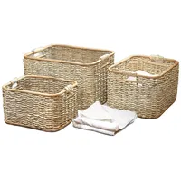 Dekoleidenschaft Aufbewahrungskorb aus Rattan und Schilfstroh, groß, 46x36x28 cm,