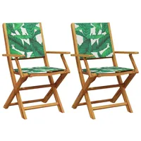 VidaXL Gartenstühle 2 Stk. Blattmuster Massivholz Akazie & Stoff