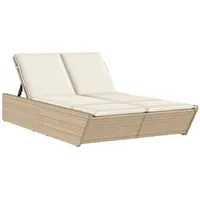 VidaXL Doppel-Sonnenliege mit Auflagen Beige Poly Rattan