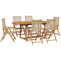 VidaXL 7-tlg. Garten-Essgruppe Poly Rattan und Massivholz Beige