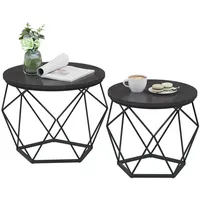 VASAGLE Couchtisch Rund 2er Set Schwarz