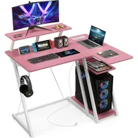Costway Schreibtisch mit Steckdosen, USB-Anschlüssen, Kopfhörerhaken, Monitor- & CPU-Ständer,