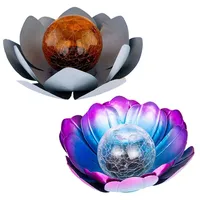 ETC Shop 2x LED Solarleuchte, Lotusblume, Metall, Crackle Glas,