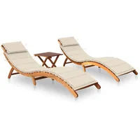 VidaXL Sonnenliegen 2 Stk. mit Tisch und Auflagen Massivholz