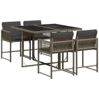 VidaXL 5-tlg. Garten-Essgruppe mit Kissen Grau Poly Rattan